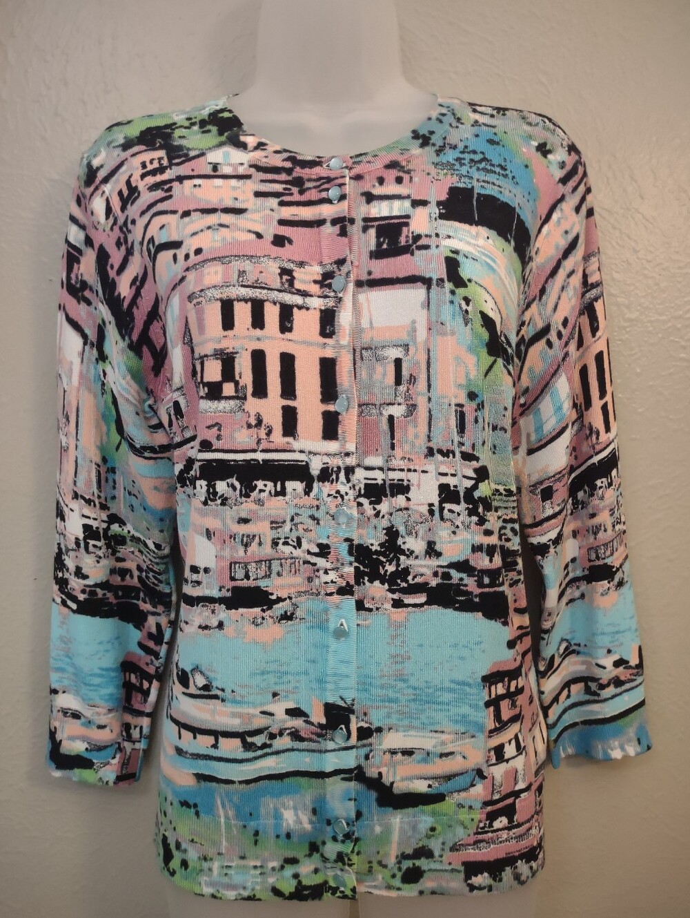 Cable & Gauge Women’s Size Large Coastal Print Button Front Cardigan - Picture 2 of 10